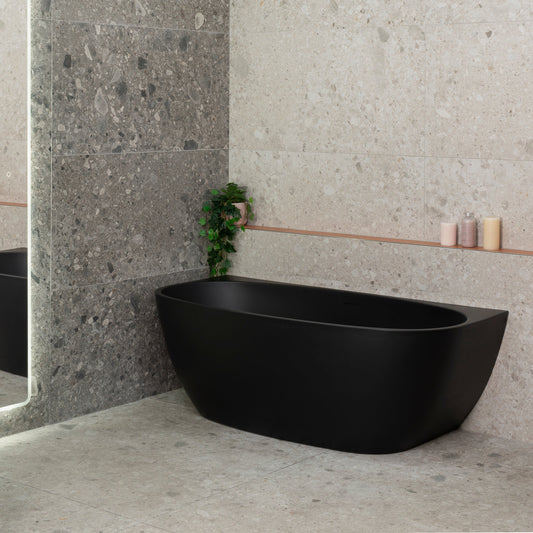 Byron Egg 63 inch Acrylic Freestanding Back to Wall Bathtub, Matte Black