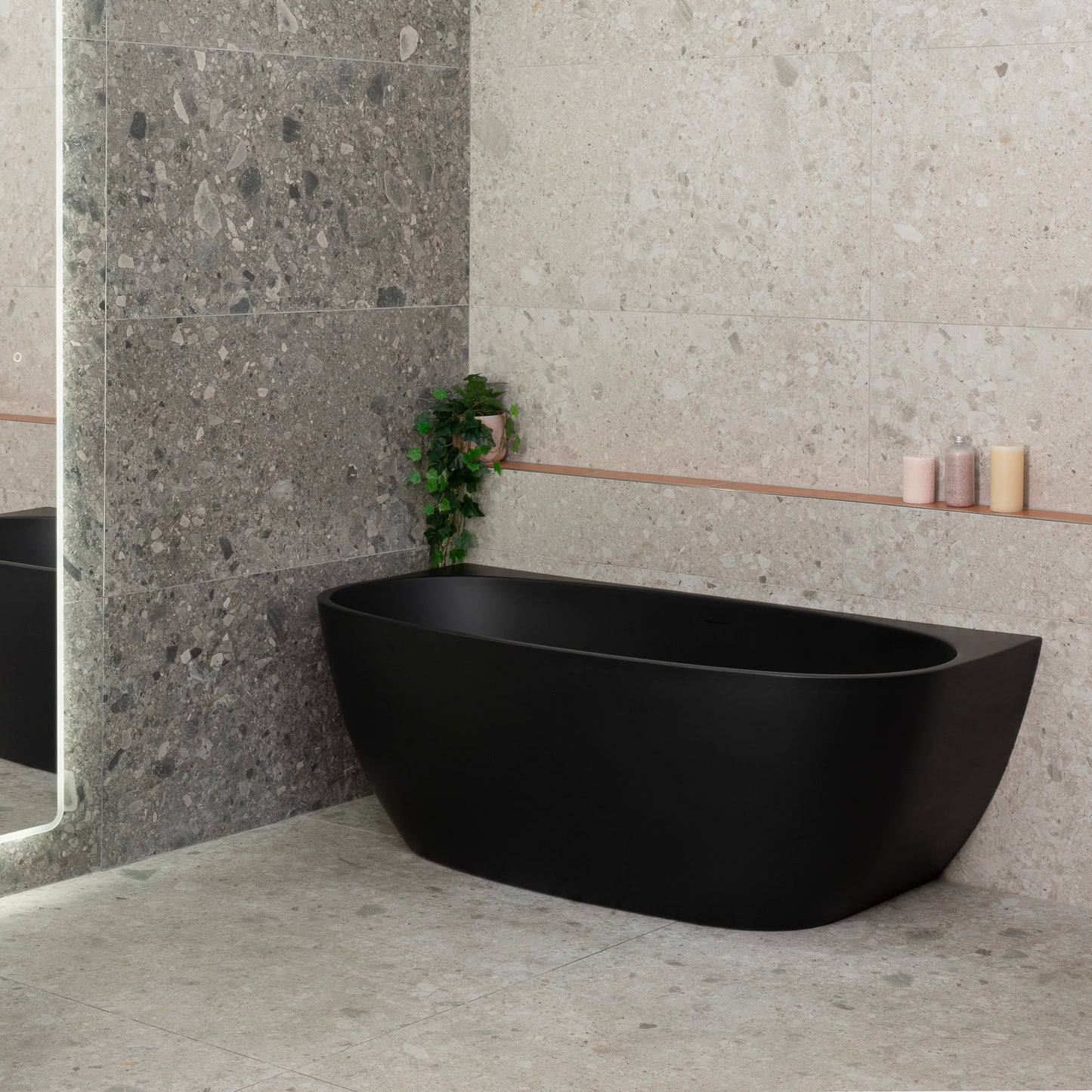 Byron Egg 63 inch Acrylic Freestanding Back to Wall Bathtub, Matte Black