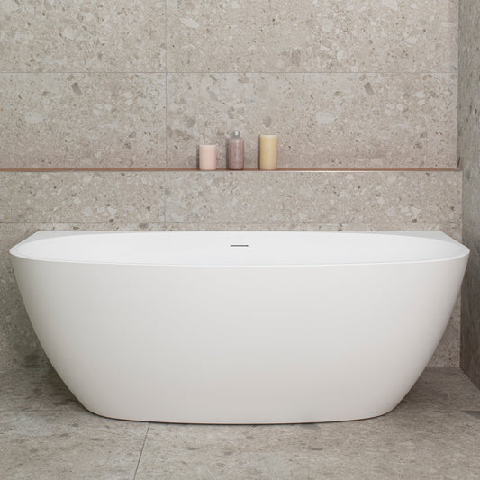 Byron Egg 63 inch Acrylic Freestanding Back to Wall Bathtub, Matte White