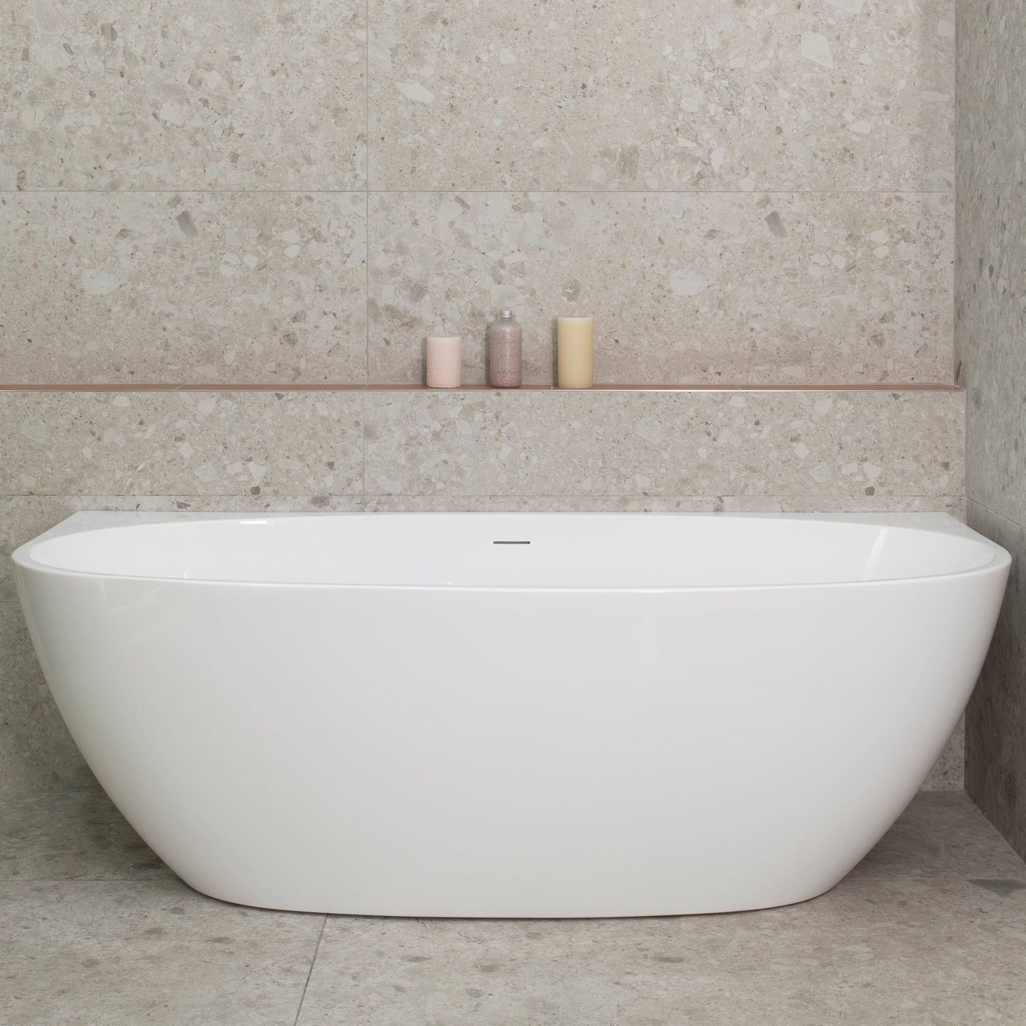 Byron Egg 67 inch Acrylic Freestanding Back to Wall Bathtub, Gloss White