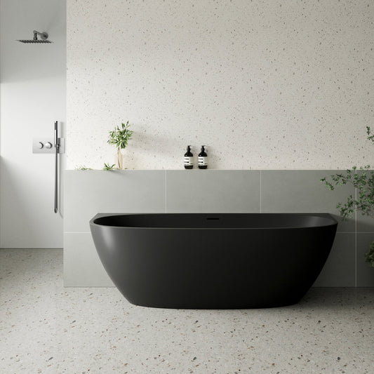 Byron Egg 1700mm Back to Wall Freestanding Bath, Matte Black