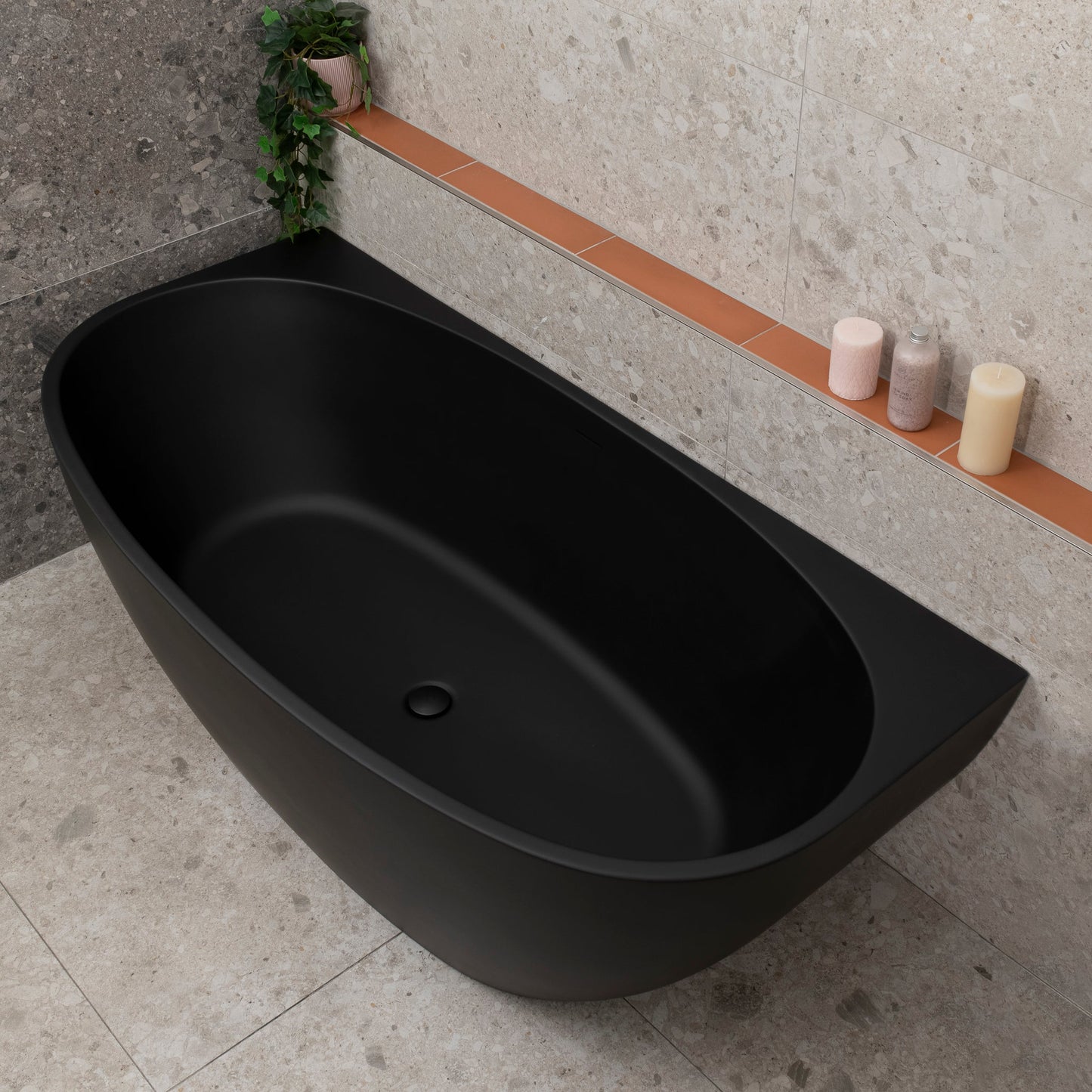 Byron Egg 67 inch Acrylic Freestanding Back to Wall Bathtub, Matte Black
