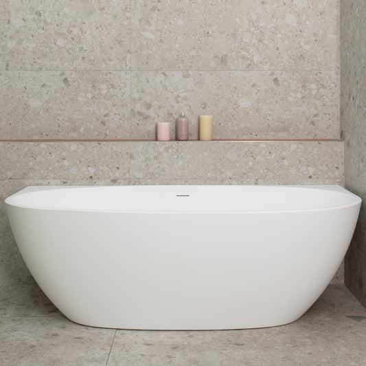 Byron Egg 67 inch Acrylic Freestanding Back to Wall Bathtub, Matte White