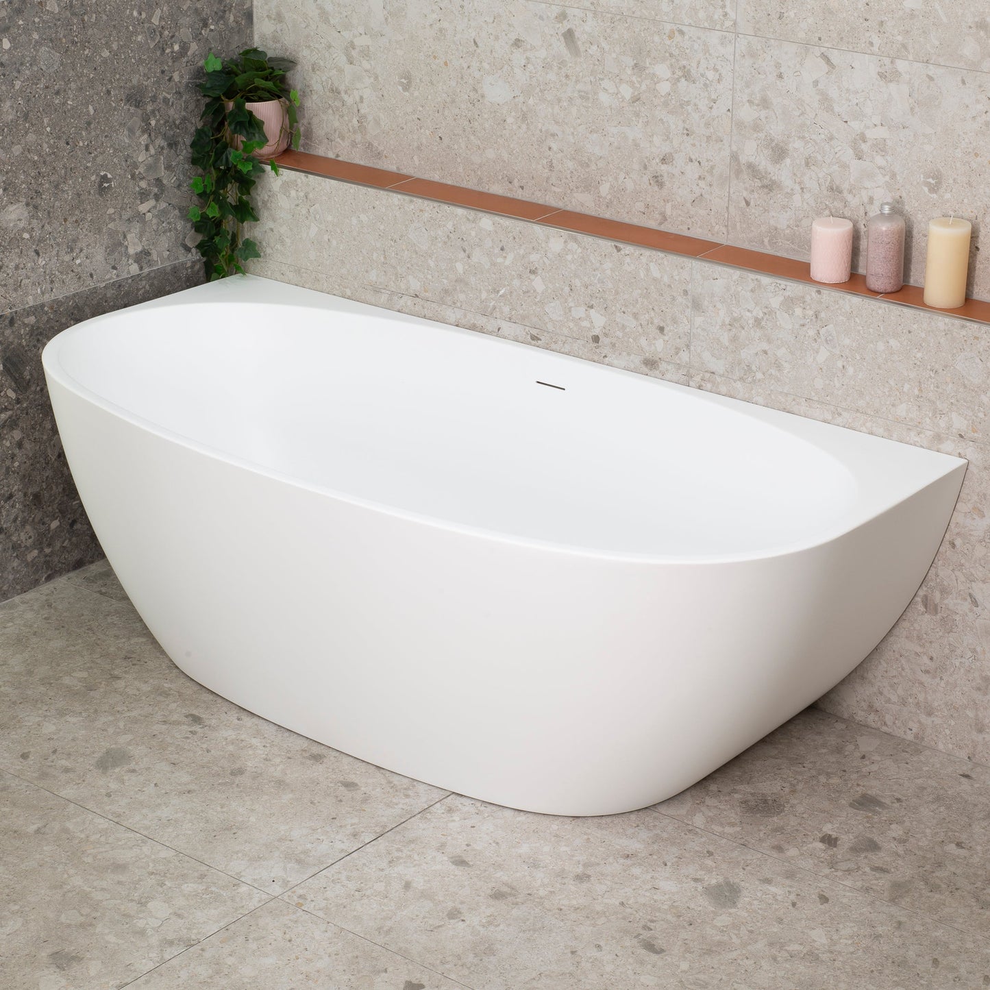 Byron Egg 67 inch Acrylic Freestanding Back to Wall Bathtub, Matte White