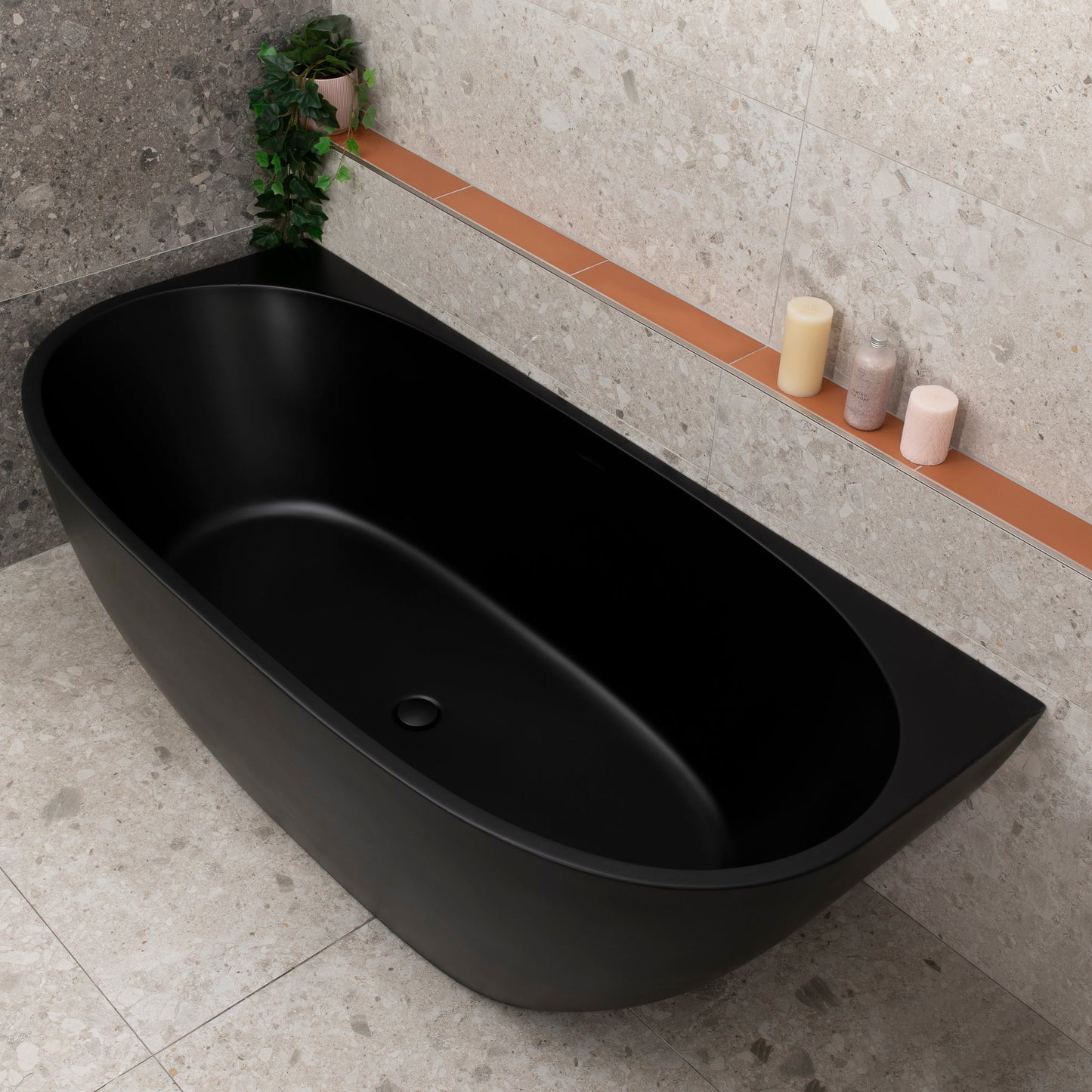 Byron Egg 71 inch Acrylic Freestanding Back to Wall Bathtub, Matte Black