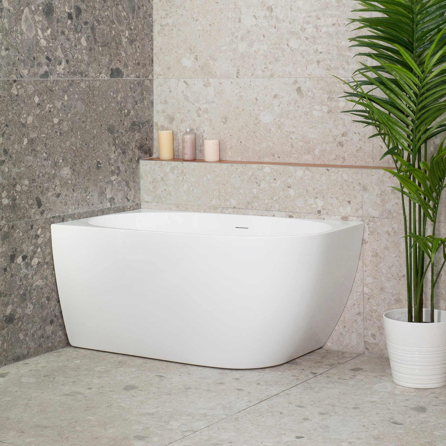 Byron Egg 47 inch Acrylic Freestanding Left Corner Bathtub, Gloss White