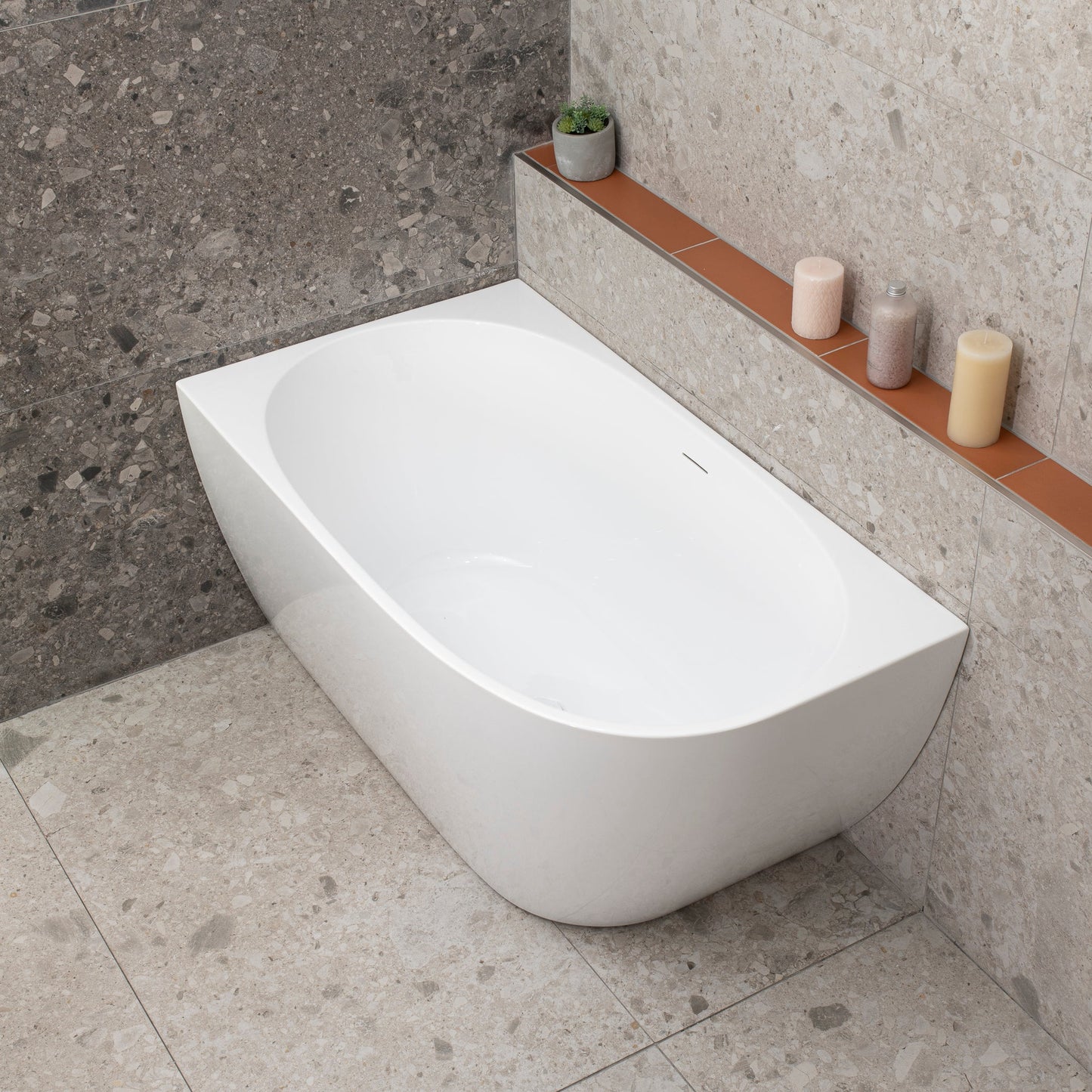 Byron Egg 47 inch Acrylic Freestanding Left Corner Bathtub, Gloss White