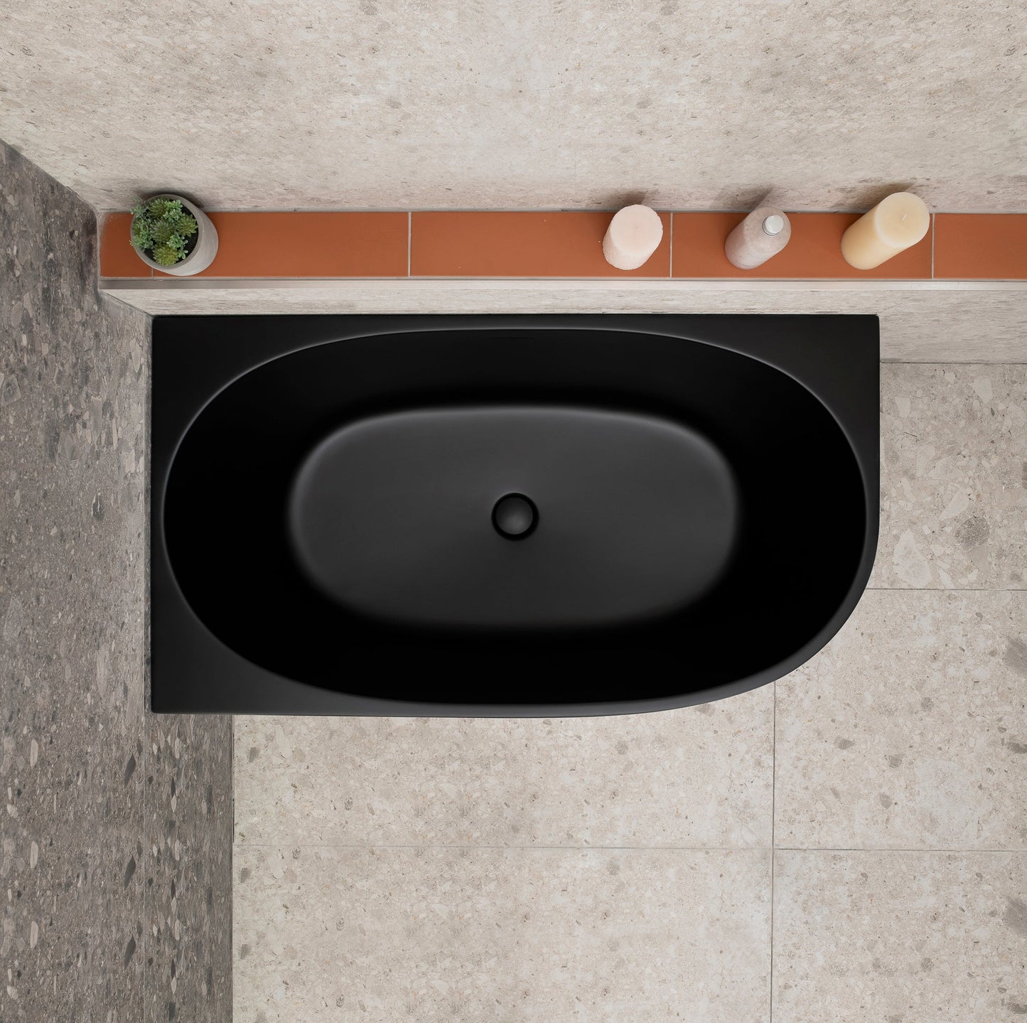 Byron Egg 47 inch Acrylic Freestanding Left Corner Bathtub, Matte Black