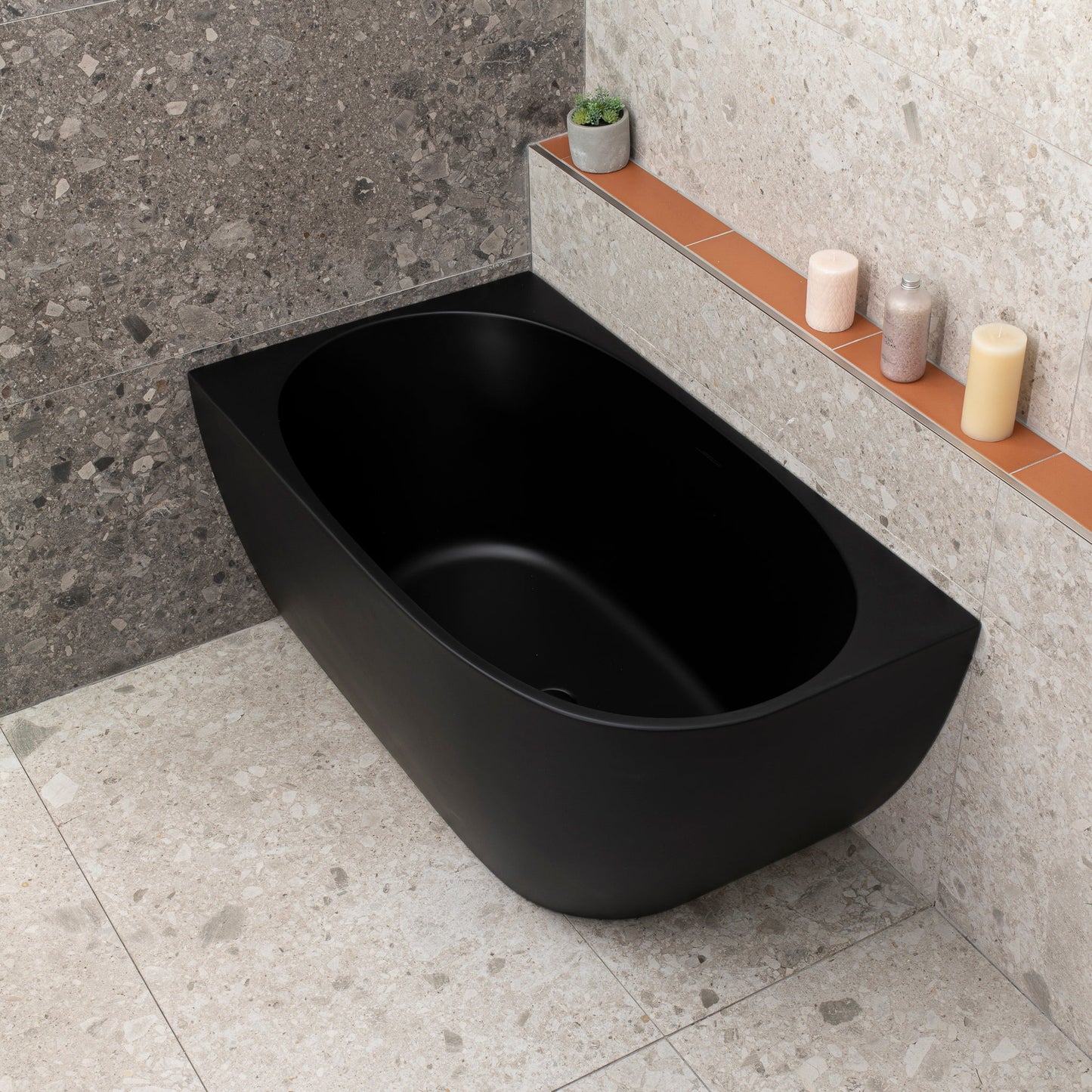 Byron Egg 47 inch Acrylic Freestanding Left Corner Bathtub, Matte Black