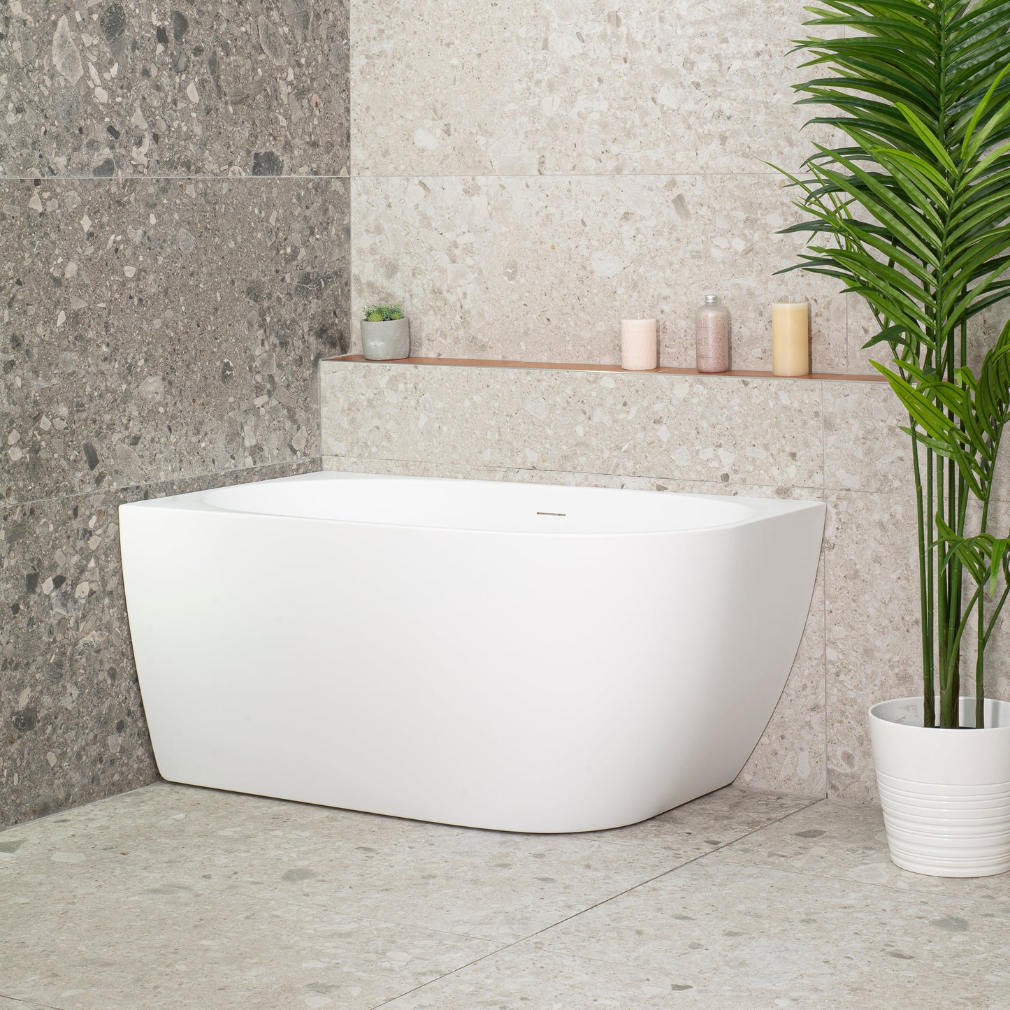 Byron Egg 47 inch Acrylic Freestanding Left Corner Bathtub, Matte White