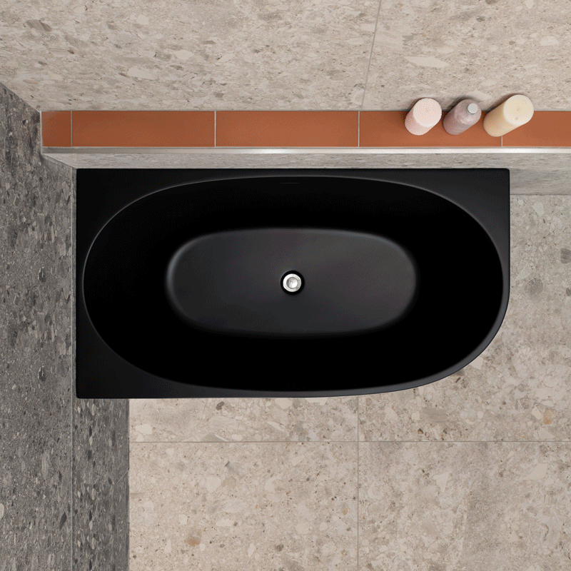 Byron Egg 51 inch Acrylic Freestanding Left Corner Bathtub, Matte Black
