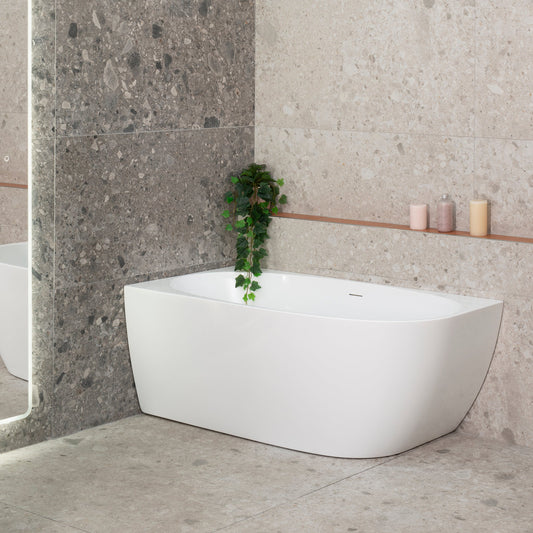 Byron Egg 55 inch Acrylic Freestanding Left Corner Bathtub, Gloss White