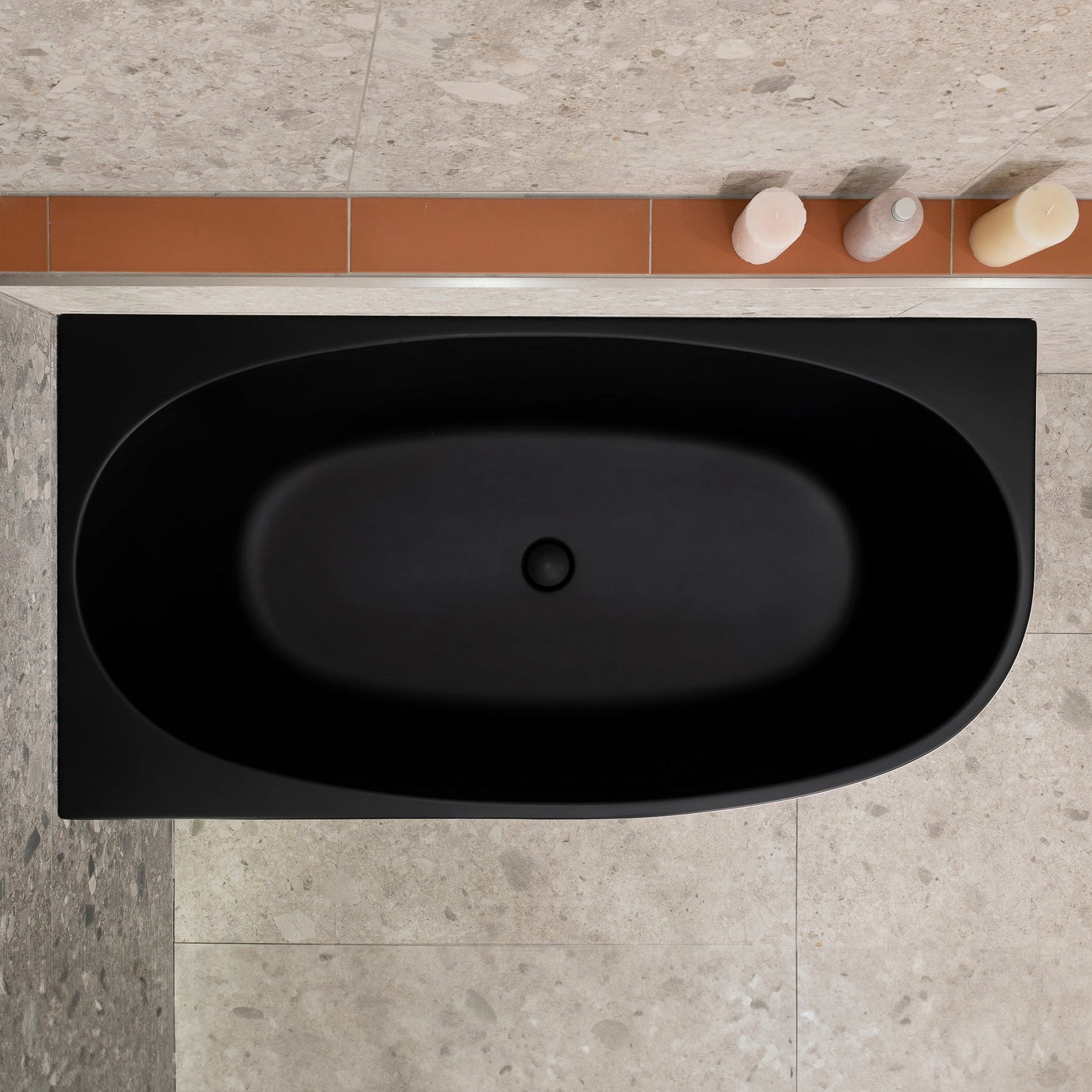 Byron Egg 55 inch Acrylic Freestanding Left Corner Bathtub, Matte Black