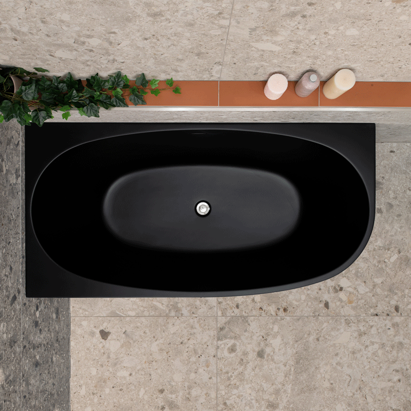 Byron Egg 59 inch Acrylic Freestanding Left Corner Bathtub, Matte Black