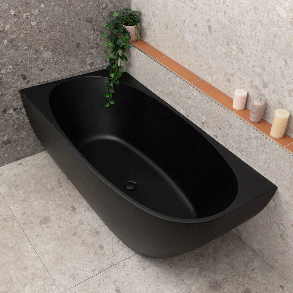 Byron Egg 63 inch Acrylic Freestanding Left Corner Bathtub, Matte Black