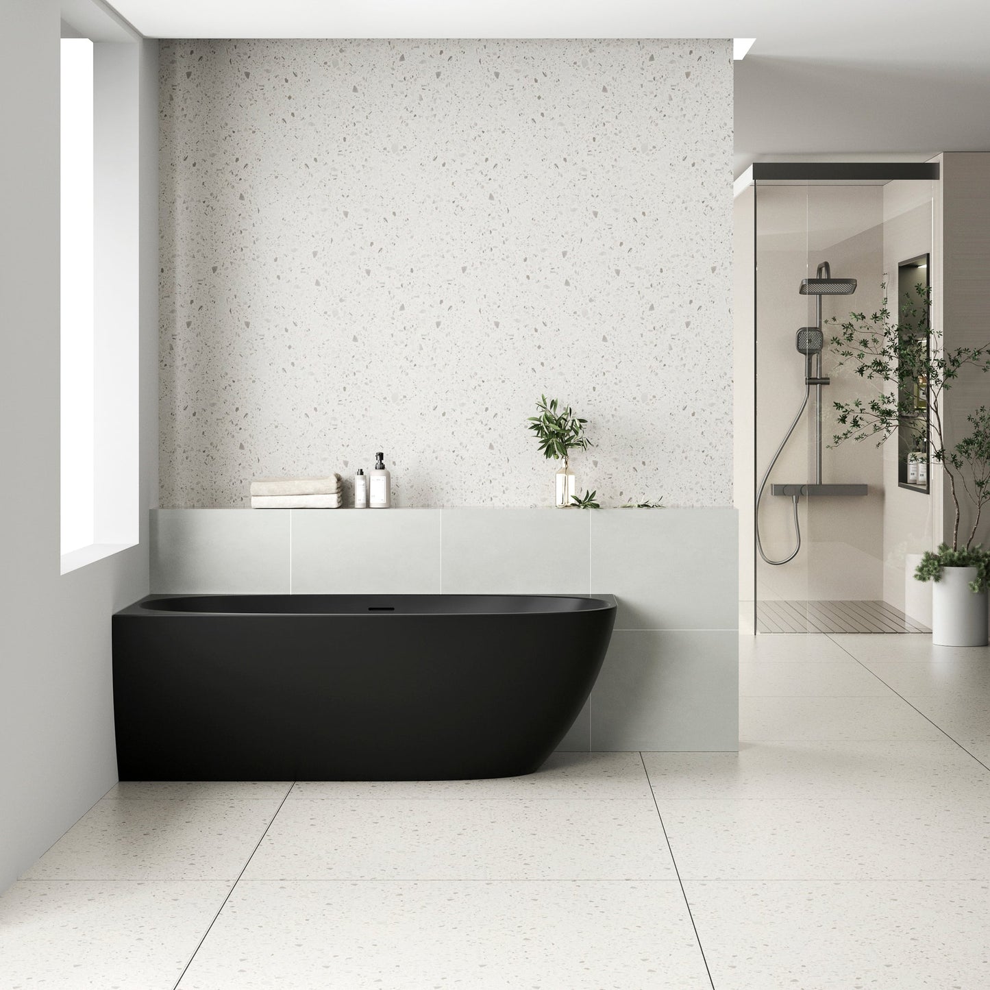 Byron Egg 63 inch Acrylic Freestanding Left Corner Bathtub, Matte Black