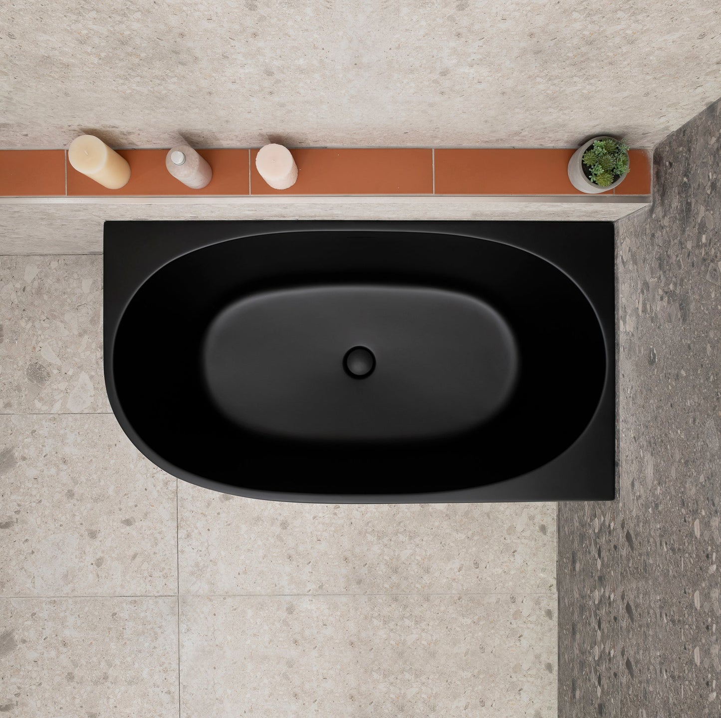 Byron Egg 47 inch Acrylic Freestanding Right Corner Bathtub, Matte Black