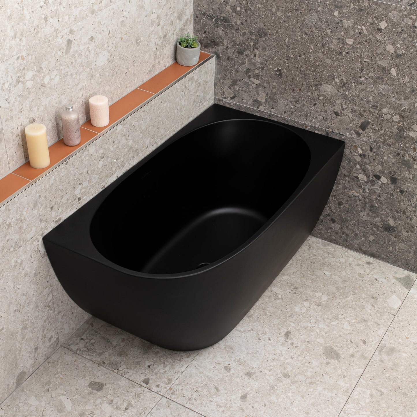 Byron Egg 47 inch Acrylic Freestanding Right Corner Bathtub, Matte Black