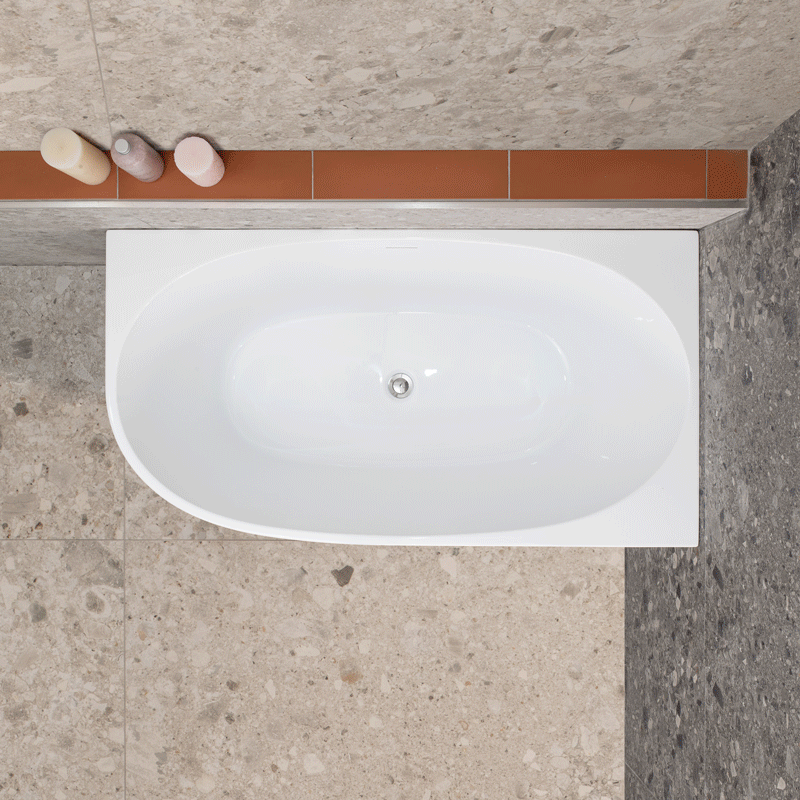 Byron Egg 51 inch Acrylic Freestanding Right Corner Bathtub, Gloss White