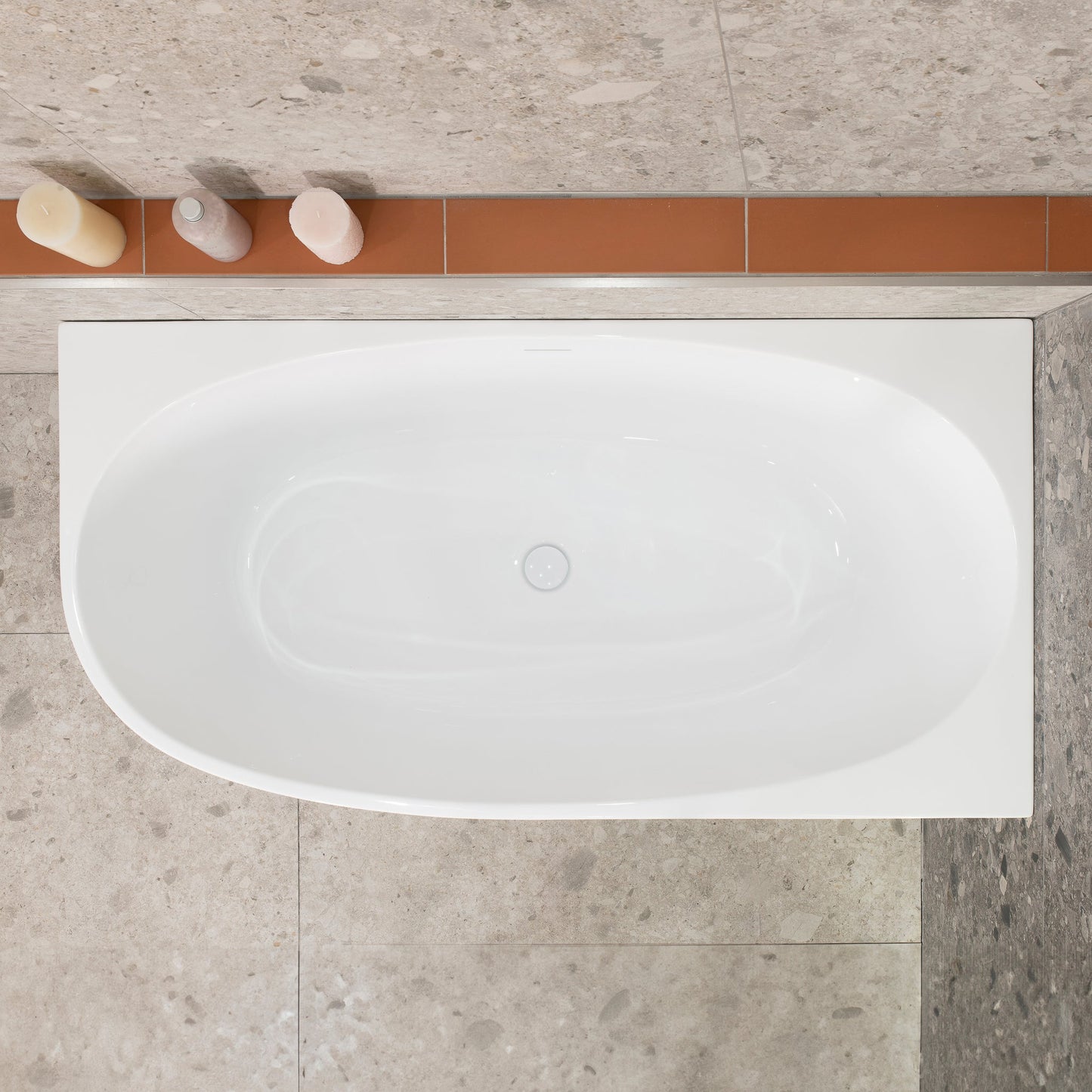 Byron Egg 55 inch Acrylic Freestanding Right Corner Bathtub, Gloss White