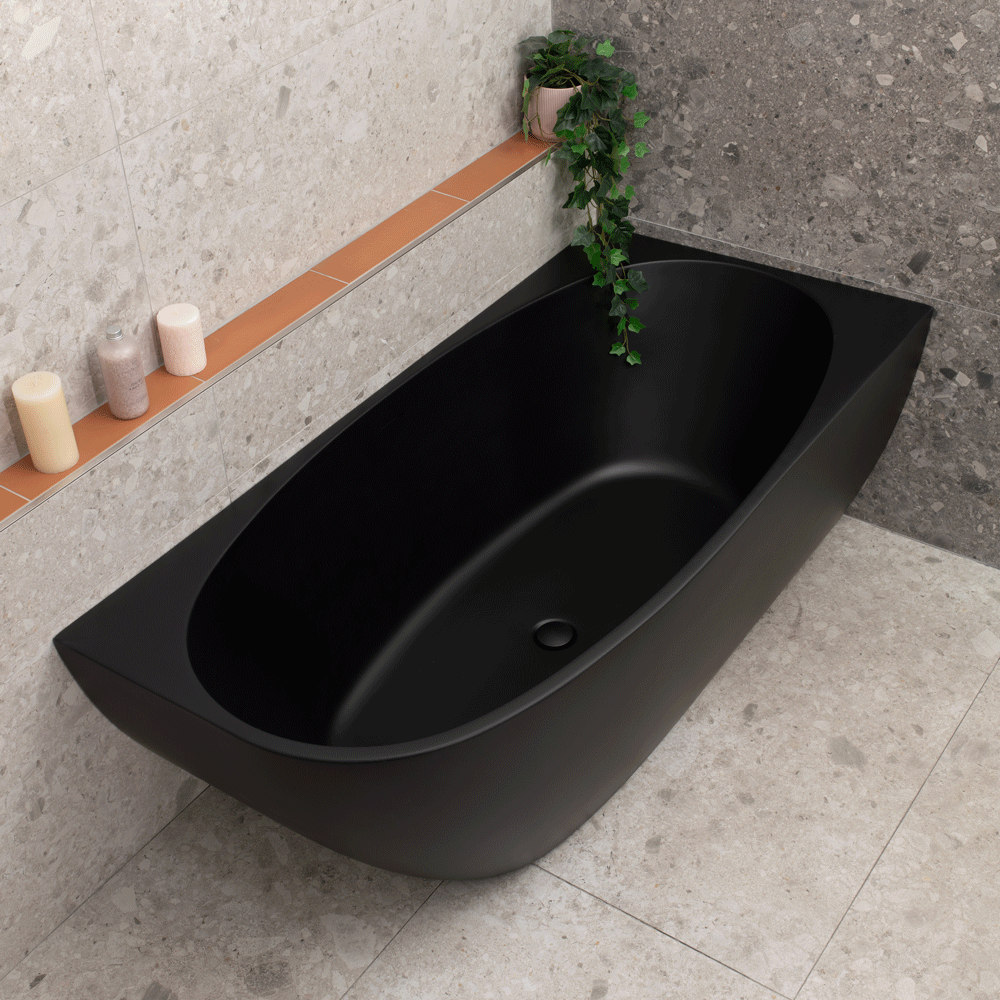 Byron Egg 63 inch Acrylic Freestanding Right Corner Bathtub, Matte Black