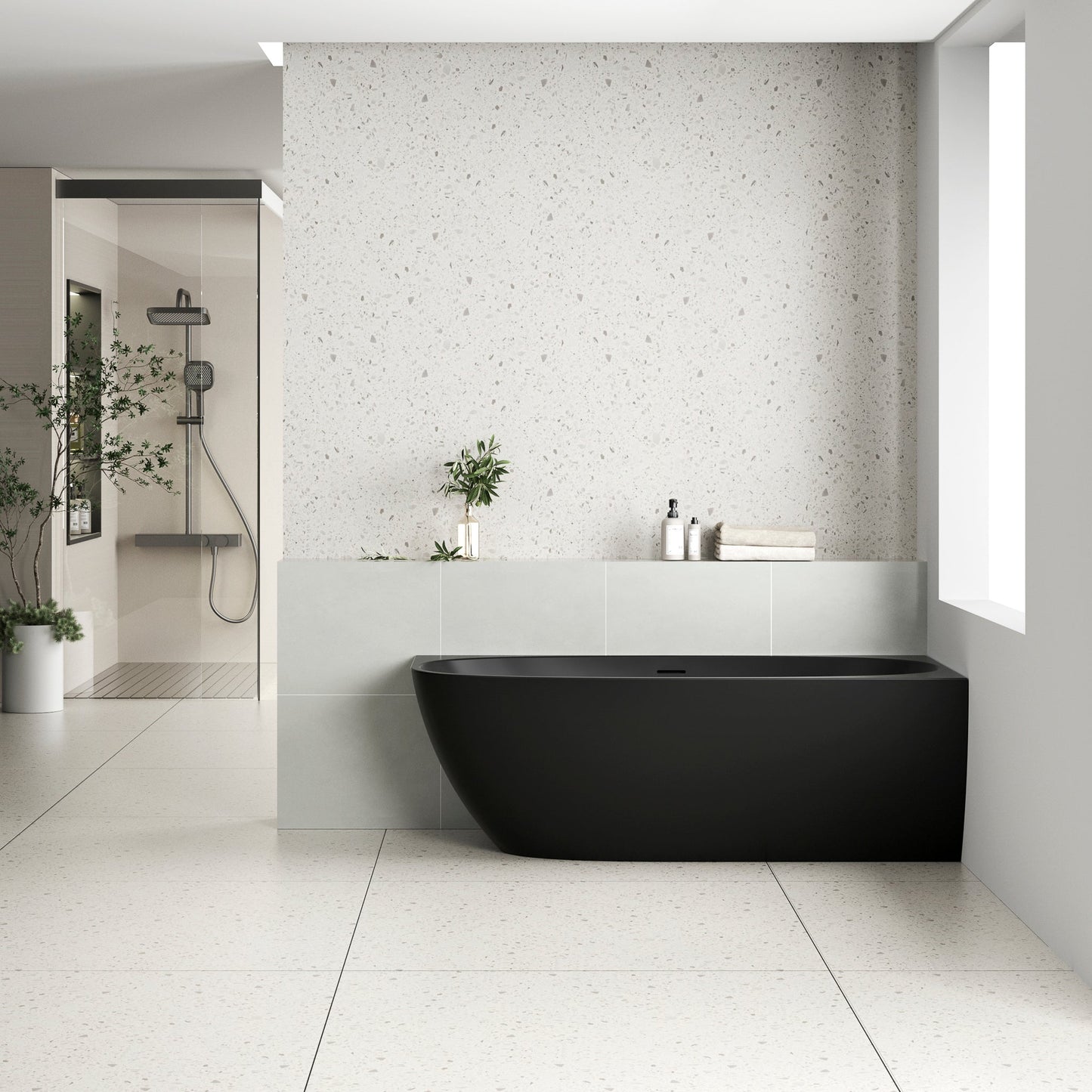 Byron Egg 63 inch Acrylic Freestanding Right Corner Bathtub, Matte Black