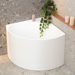 Angie Corner 32 inch Acrylic Freestanding Corner Japanese Soaking Bathtub, Matte White