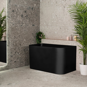 Estus 47 inch Acrylic Freestanding Back to Wall Japanese Soaking Bathtub with Seat, Matte Black