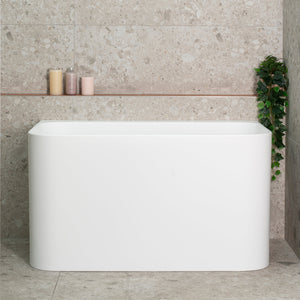 Estus 47 inch Acrylic Freestanding Back to Wall Japanese Soaking Bathtub with Seat, Matte White