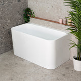 Estus 51 inch Acrylic Freestanding Back to Wall Japanese Soaking Bathtub with Seat, Gloss White