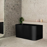 Estus 51 inch Acrylic Freestanding Back to Wall Japanese Soaking Bathtub with Seat, Matte Black