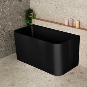 Estus 51 inch Acrylic Freestanding Back to Wall Japanese Soaking Bathtub with Seat, Matte Black