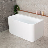 Estus 51 inch Acrylic Freestanding Back to Wall Japanese Soaking Bathtub with Seat, Matte White