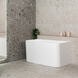 Estus 51 inch Acrylic Freestanding Back to Wall Japanese Soaking Bathtub with Seat, Matte White