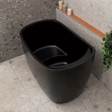 Ofuro 47 inch Acrylic Freestanding Extra Height Japanese Soaking Bathtub with Seat, Matte Black