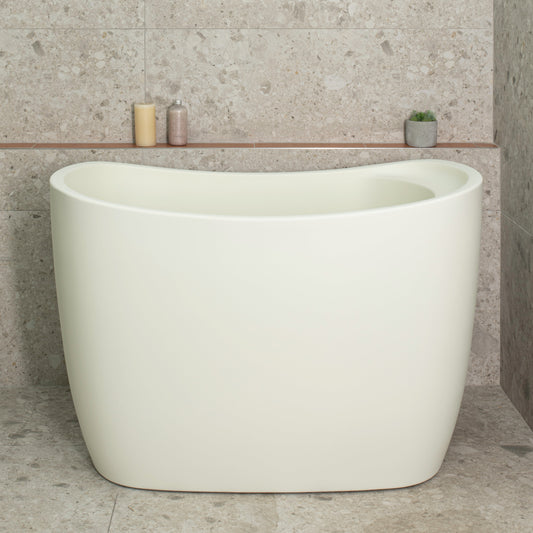 Ofuro 47 inch Acrylic Freestanding Extra Height Japanese Soaking Bathtub with Seat, Matte Light Pistachio