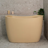 Ofuro 47 inch Acrylic Freestanding Extra Height Japanese Soaking Bathtub with Seat, Matte Vanilla Beige - SPECIAL EDITION
