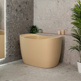 Ofuro 47 inch Acrylic Freestanding Extra Height Japanese Soaking Bathtub with Seat, Matte Vanilla Beige - SPECIAL EDITION