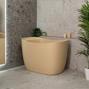 Ofuro 47 inch Acrylic Freestanding Extra Height Japanese Soaking Bathtub with Seat, Matte Vanilla Beige - SPECIAL EDITION