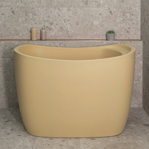 Ofuro 47 inch Acrylic Freestanding Extra Height Japanese Soaking Bathtub with Seat, Matte Vanilla Beige - SPECIAL EDITION