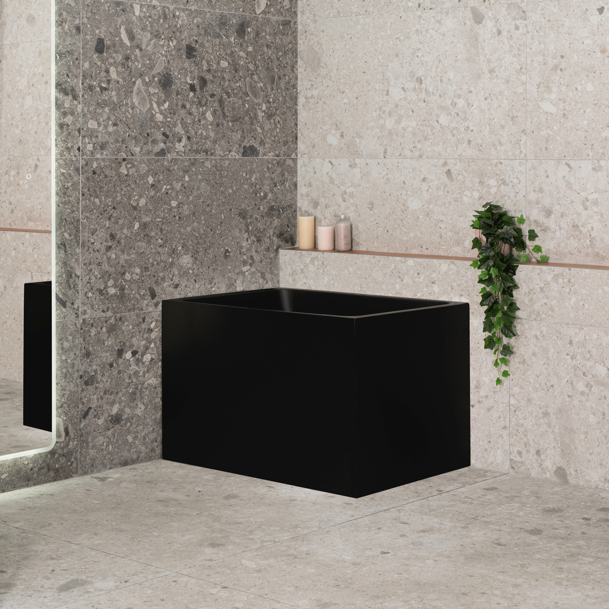 Cubix Extra Height 39 inch Acrylic Freestanding Japanese Soaking Bathtub, Matte Black
