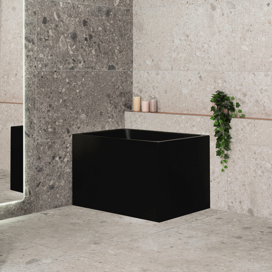 Cubix Extra Height 39 inch Acrylic Freestanding Japanese Soaking Bathtub, Matte Black