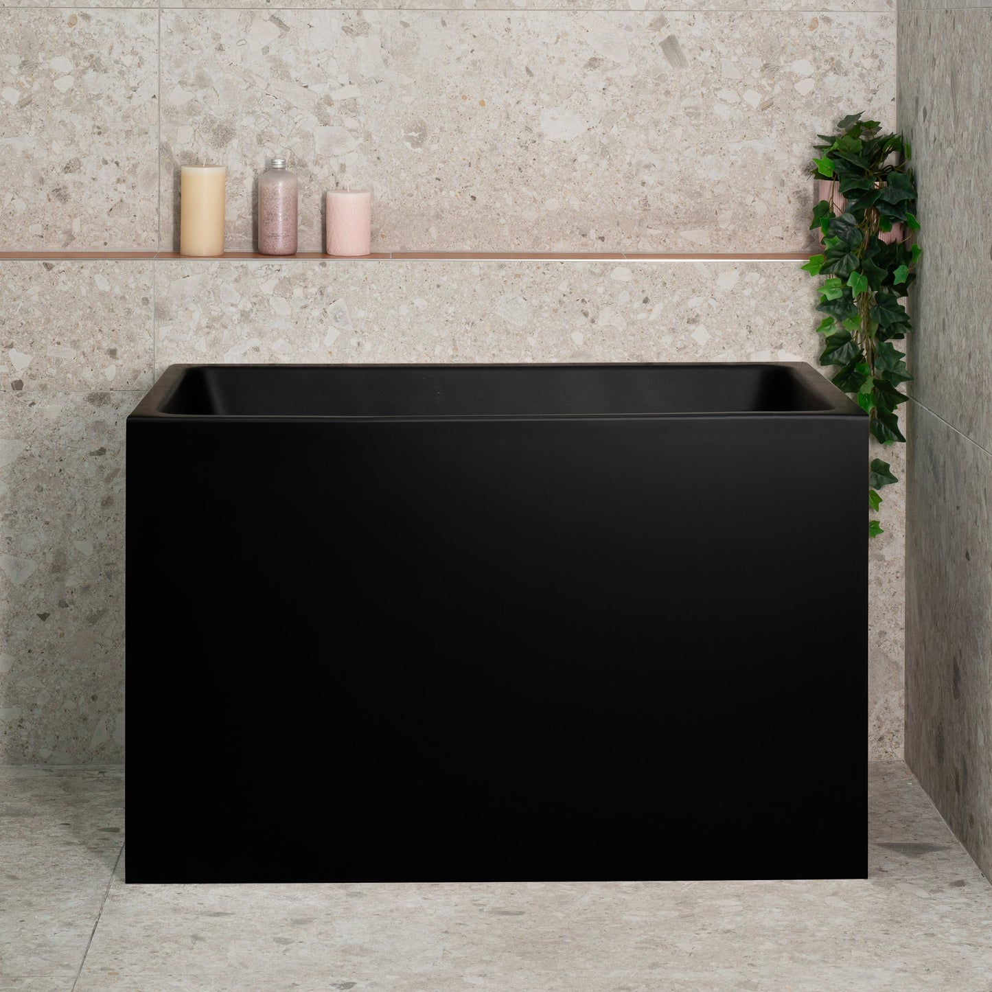 Cubix Extra Height 39 inch Acrylic Freestanding Japanese Soaking Bathtub, Matte Black