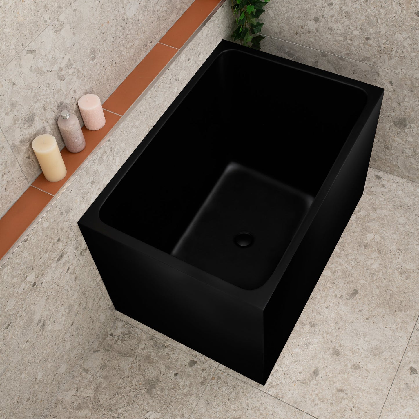 Cubix Extra Height 39 inch Acrylic Freestanding Japanese Soaking Bathtub, Matte Black