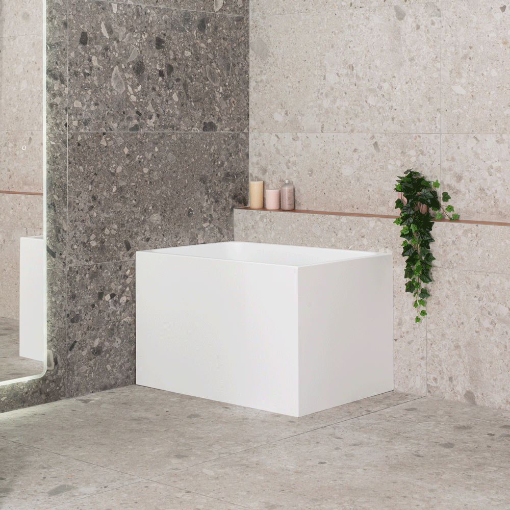 Cubix Extra Height 39 inch Acrylic Freestanding Japanese Soaking Bathtub, Matte White