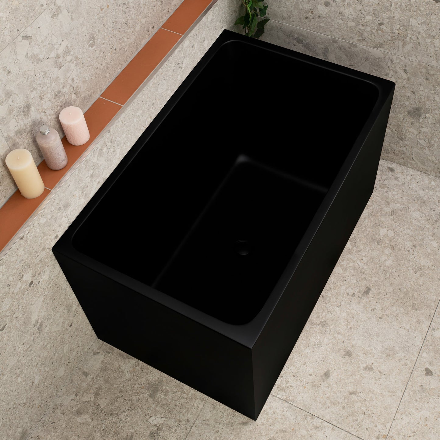 Cubix Extra Height 43 inch Acrylic Freestanding Japanese Soaking Bathtub, Matte Black