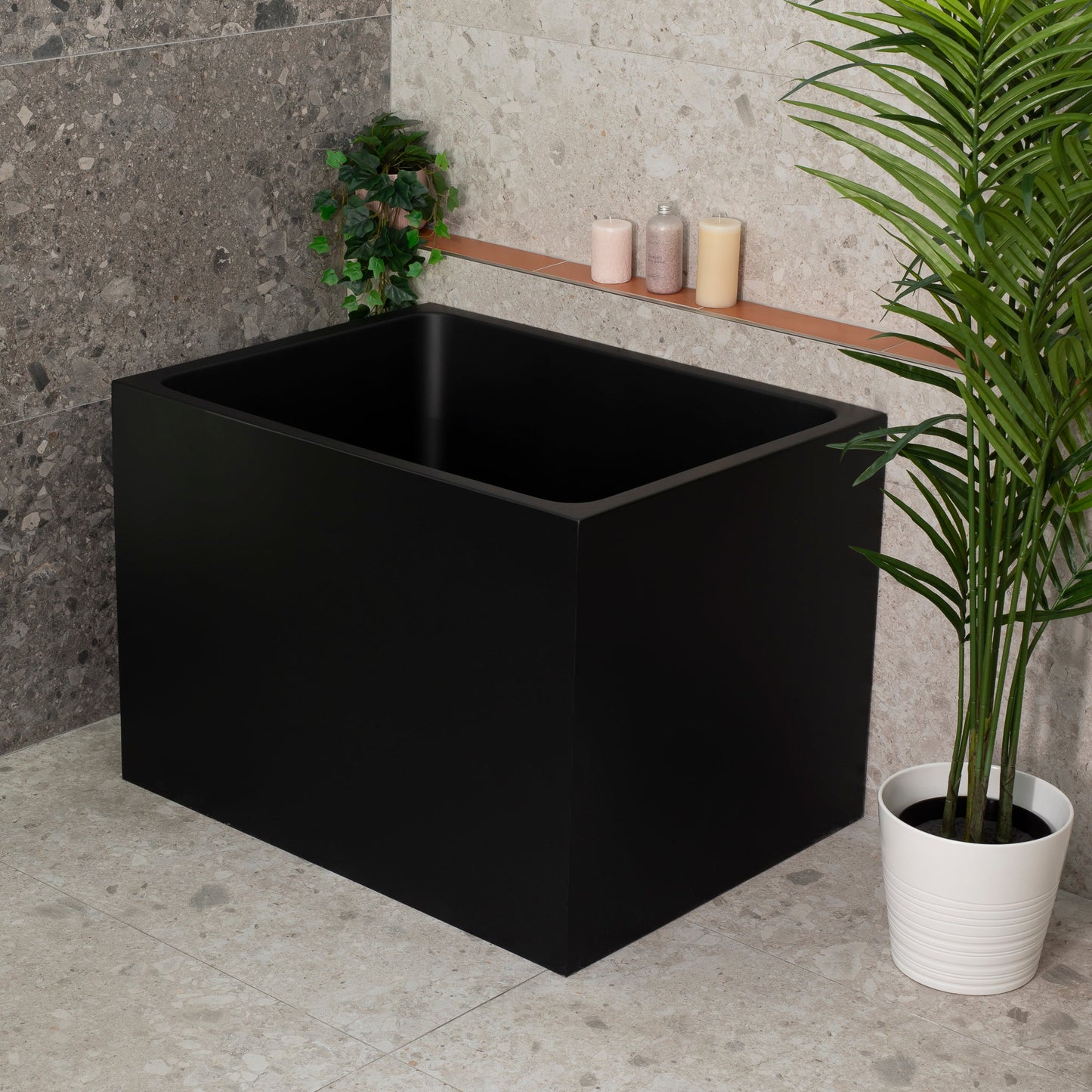 Hicube Multifit 39 inch Acrylic Freestanding Japanese Freestanding Bathtub with Seat, Matte Black