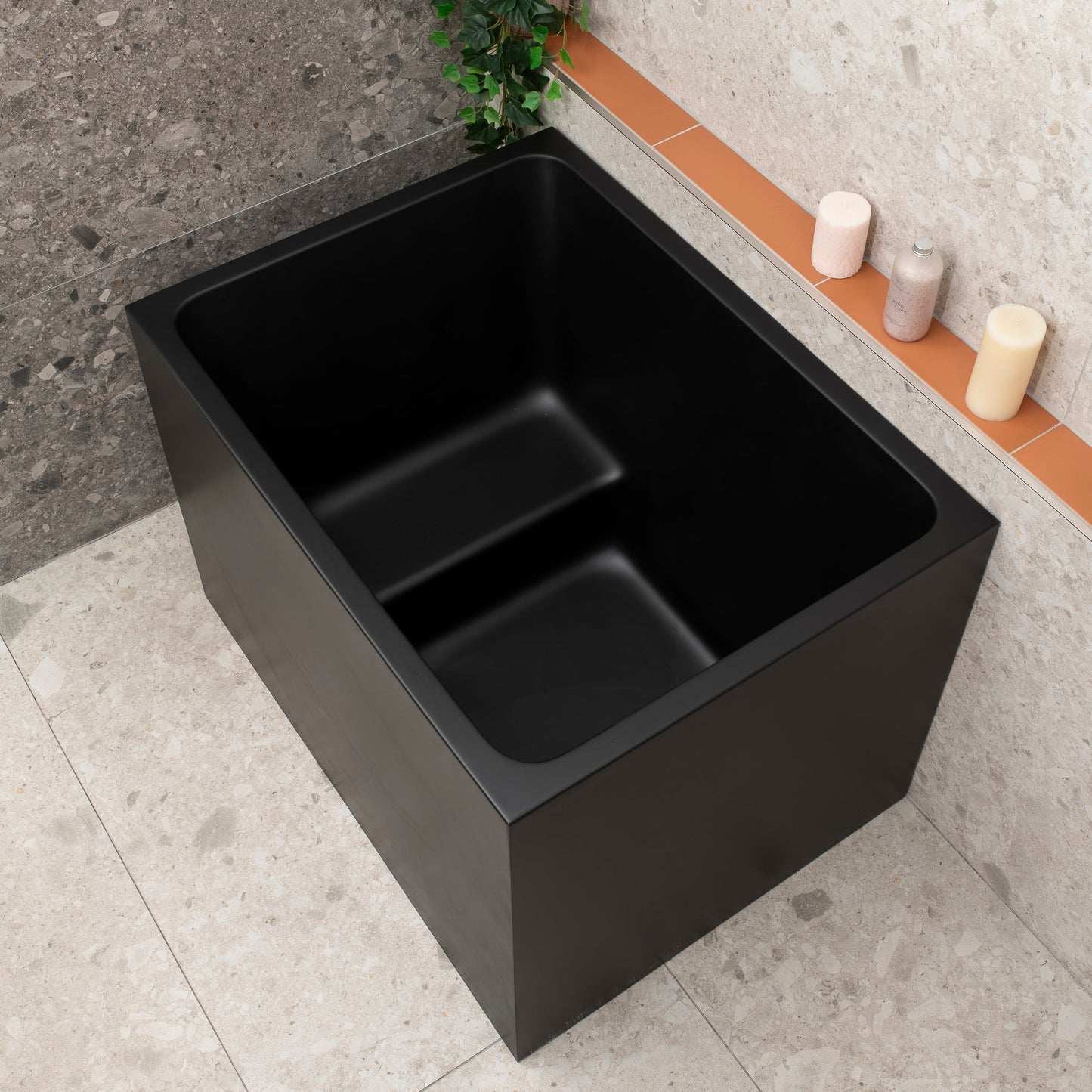 Hicube Multifit 39 inch Acrylic Freestanding Japanese Freestanding Bathtub with Seat, Matte Black