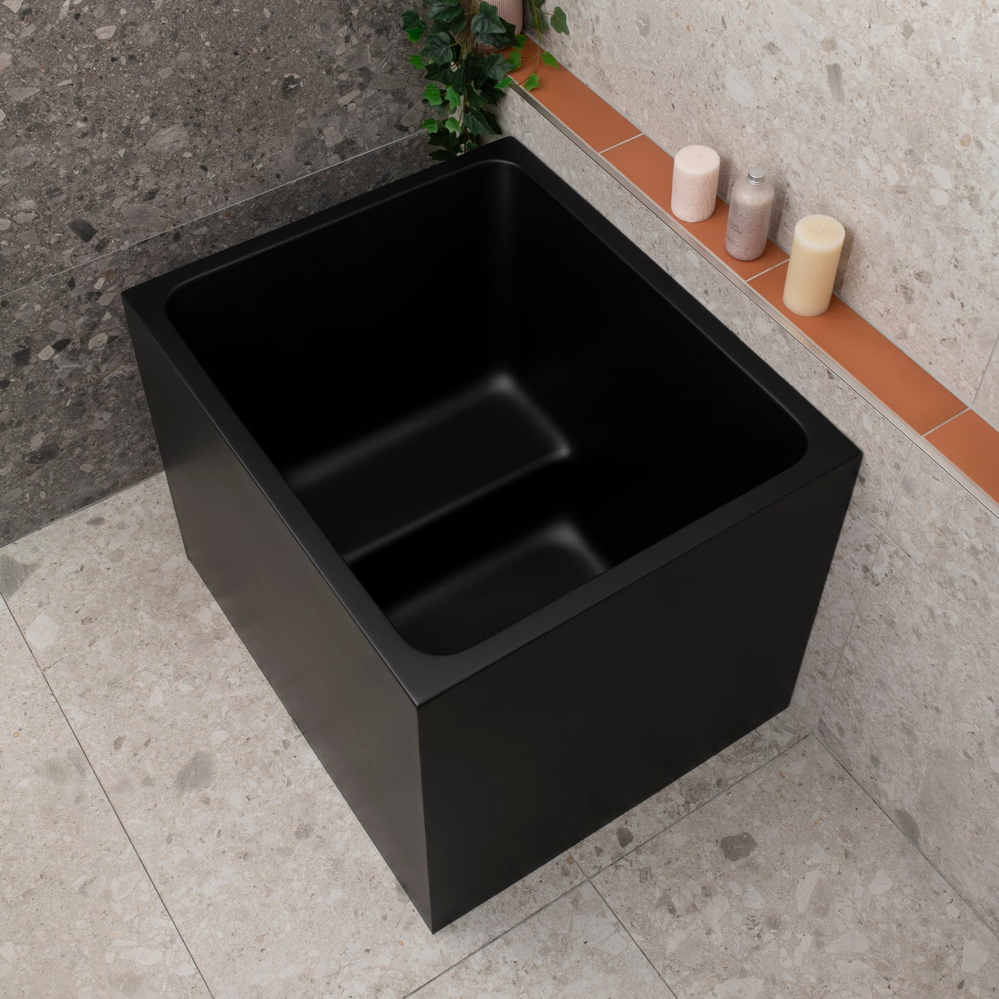 Hicube Multifit 35 inch Acrylic Freestanding Japanese Freestanding Bathtub with Seat, Matte Black
