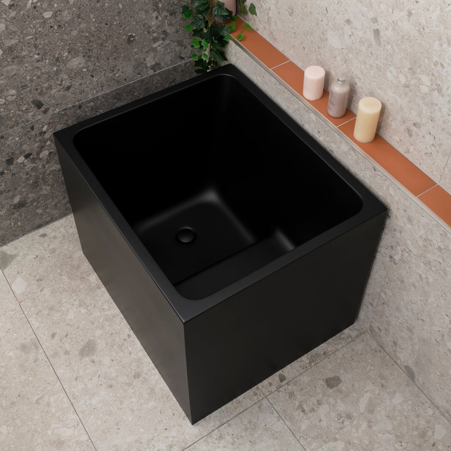 Hicube Multifit 35 inch Acrylic Freestanding Japanese Freestanding Bathtub with Seat, Matte Black
